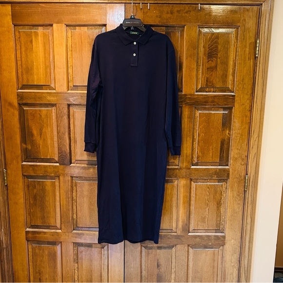 J. Crew Navy Collared Long Sleeve Polo Shirt Dress Size XL 100% Cotton - Picture 4 of 9